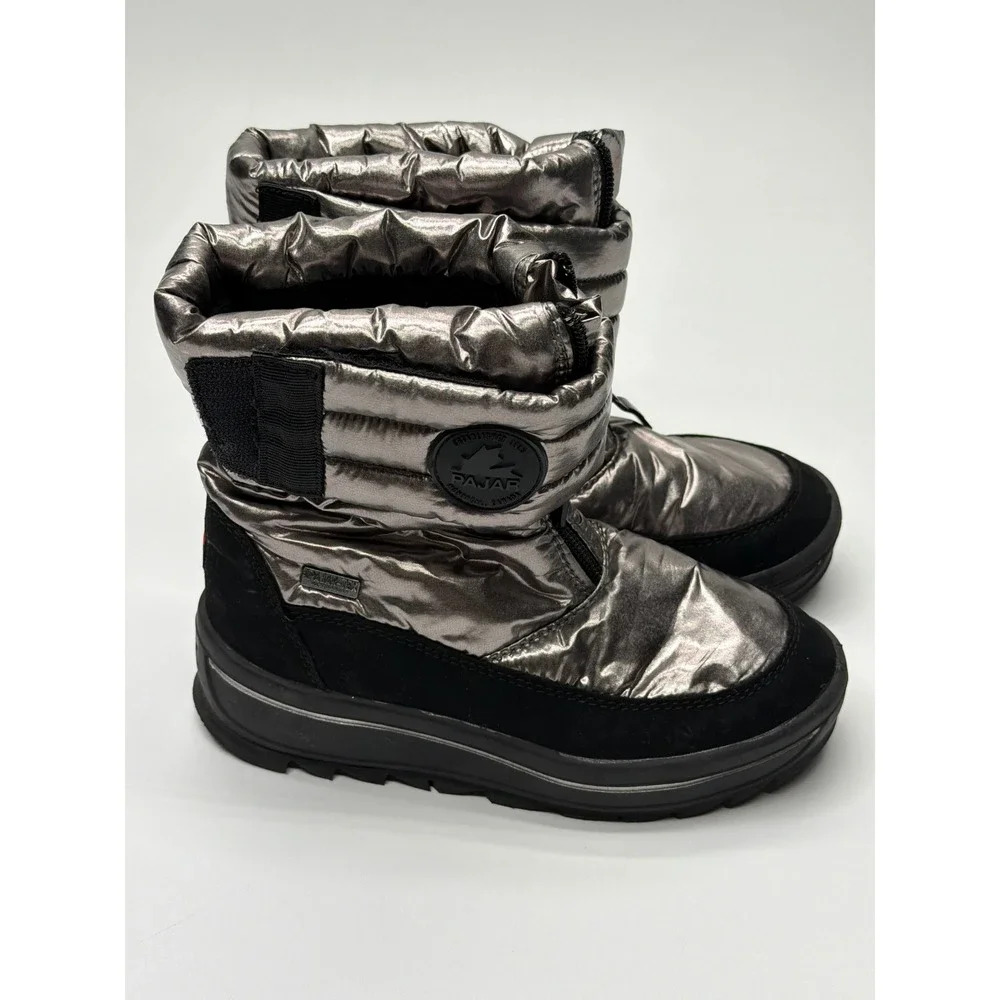 Pajar Canada Kids Waterproof Snow Boots Metallic Silver Black Pajar-Tex size 1.5